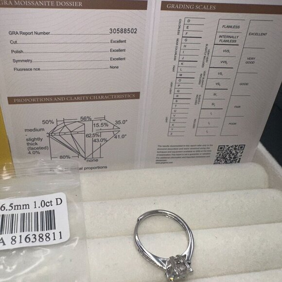 Moissanite Engagement Ring 1 Ct D Color 6.5 mm Sterling Silver - Picture 7 of 12